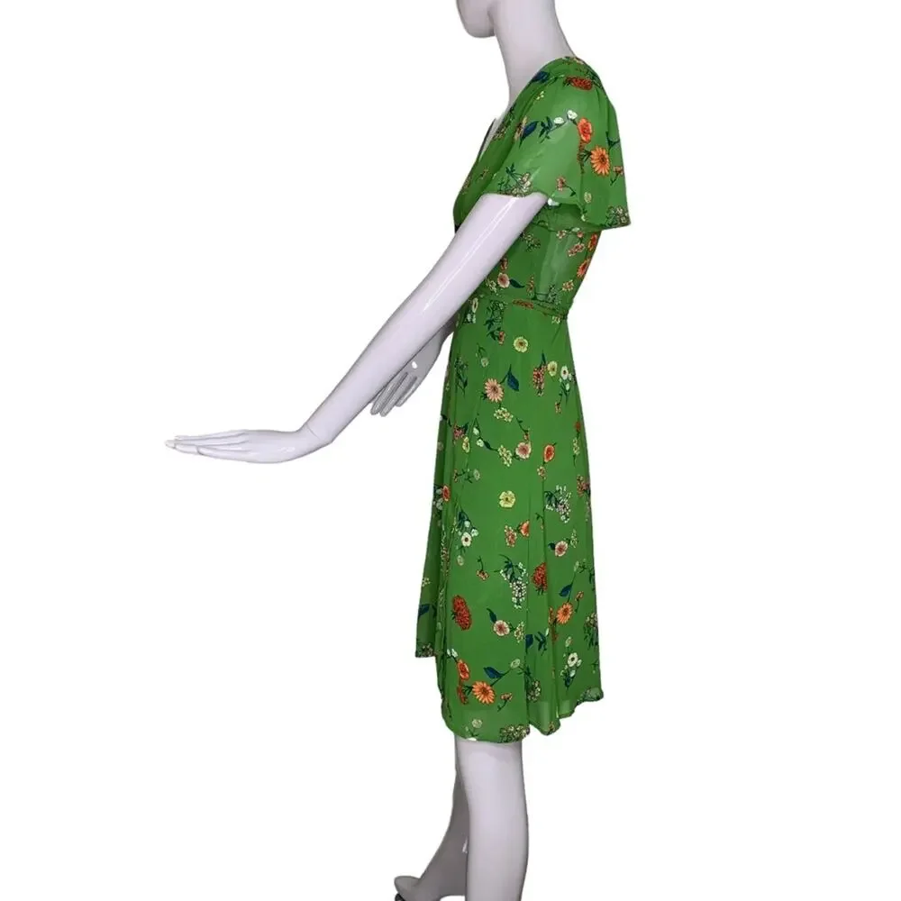 Forever 21 NWT Wrap Dress Floral Print Short Sleeve Green/Coral/Blue Size S